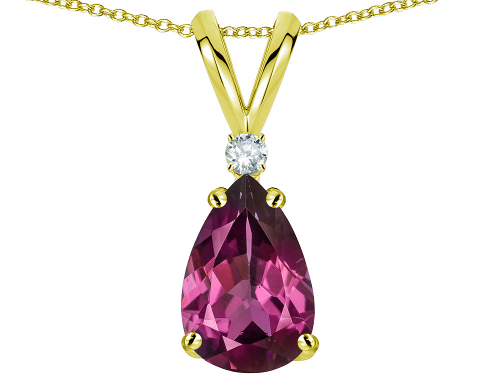Star K Pear Shape 8x6 mm Genuine Rhodolite Rabbit Ear Pendant Necklace