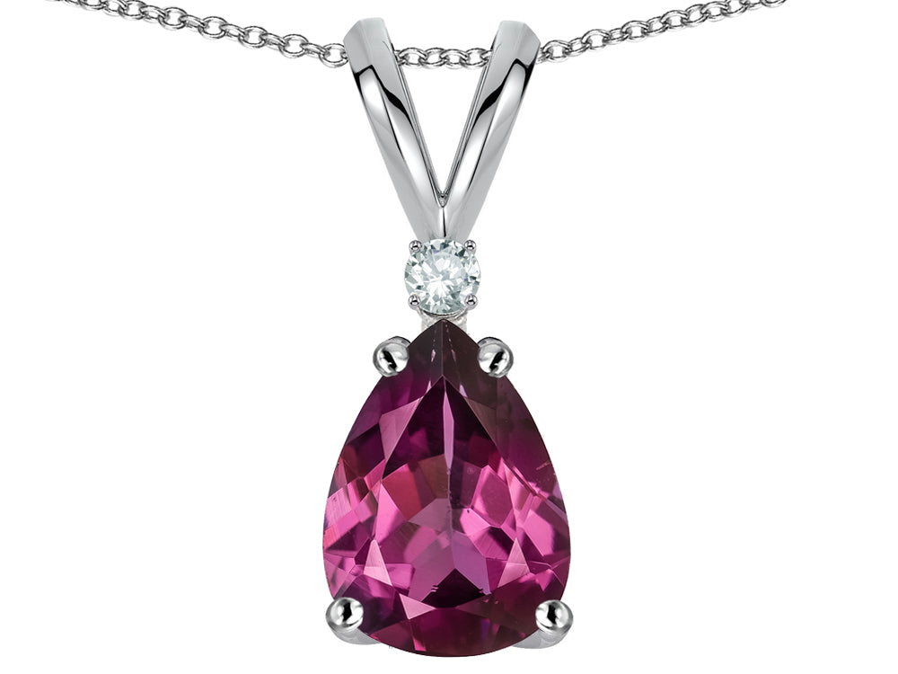 Star K Pear Shape 8x6 mm Genuine Rhodolite Rabbit Ear Pendant Necklace