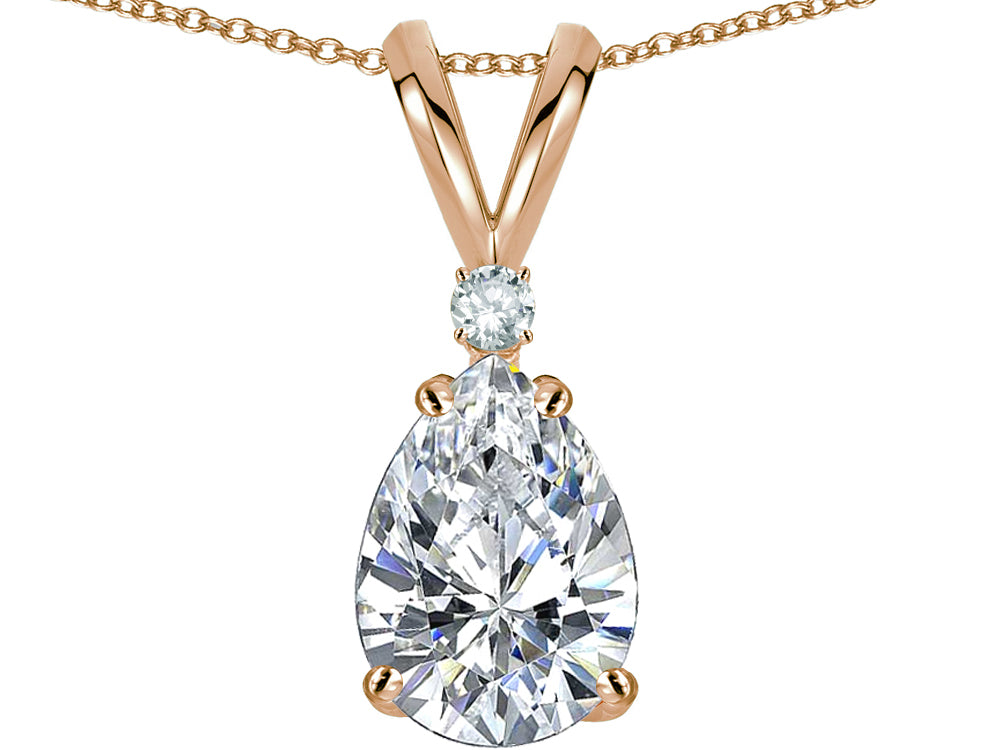 Star K Pear Shape 8x6 mm Genuine White Topaz Rabbit Ear Pendant Necklace