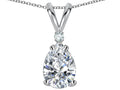Star K Pear Shape 8x6 mm Genuine White Topaz Rabbit Ear Pendant Necklace