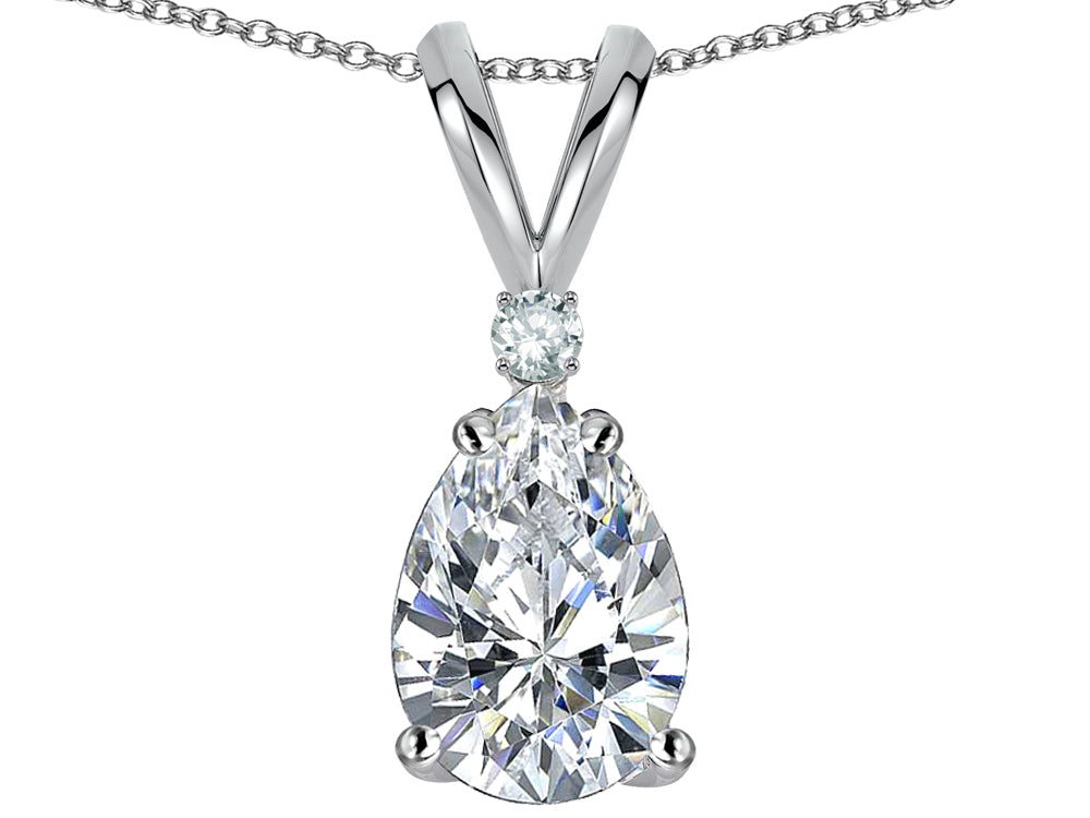 Star K Pear Shape 8x6 mm Genuine White Topaz Rabbit Ear Pendant Necklace