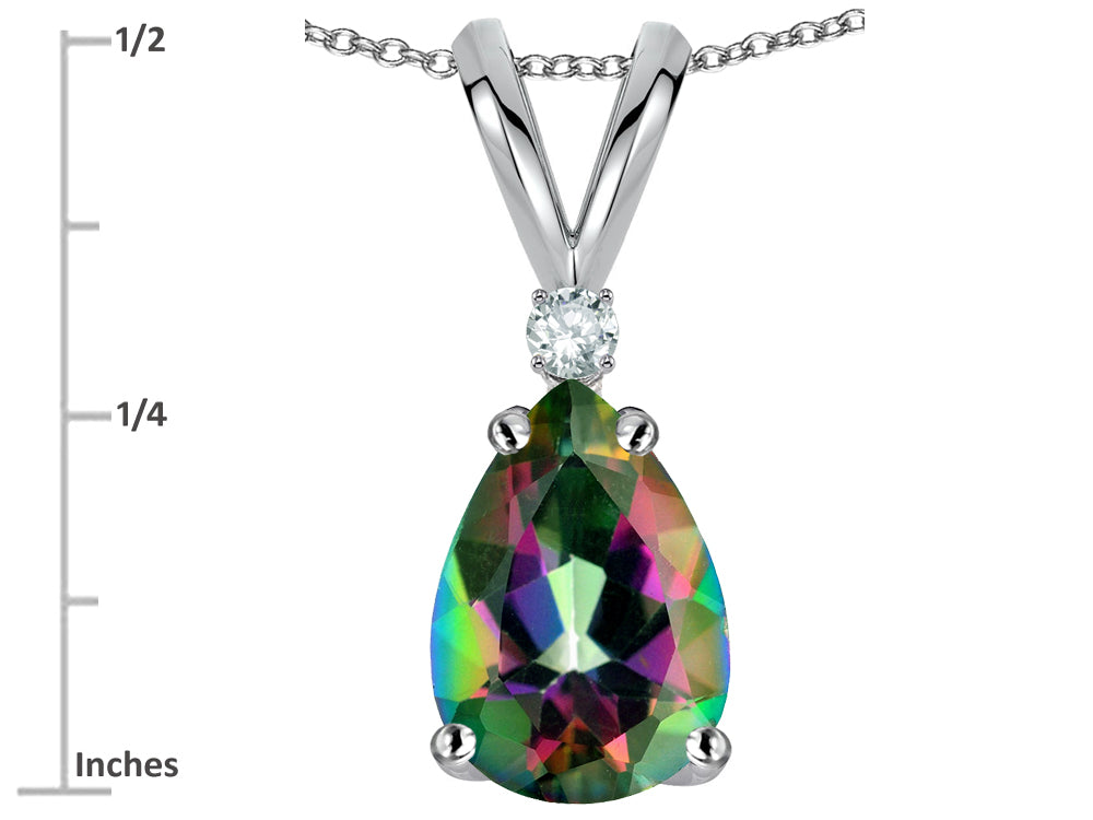 Star K Pear Shape 8x6 mm Rainbow Mystic Topaz Rabbit Ear Pendant Necklace
