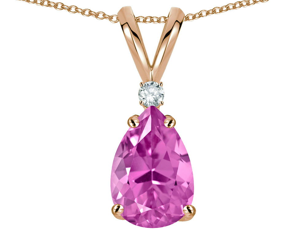Star K Pear Shape 8x6 mm Created Pink Sapphire Rabbit Ear Pendant Necklace