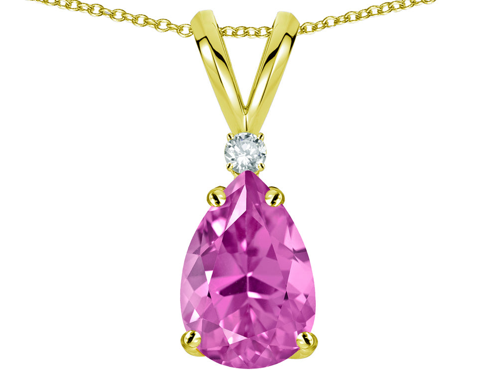 Star K Pear Shape 8x6 mm Created Pink Sapphire Rabbit Ear Pendant Necklace