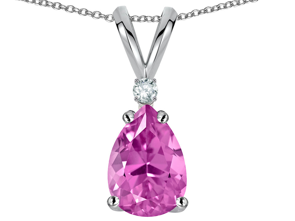Star K Pear Shape 8x6 mm Created Pink Sapphire Rabbit Ear Pendant Necklace