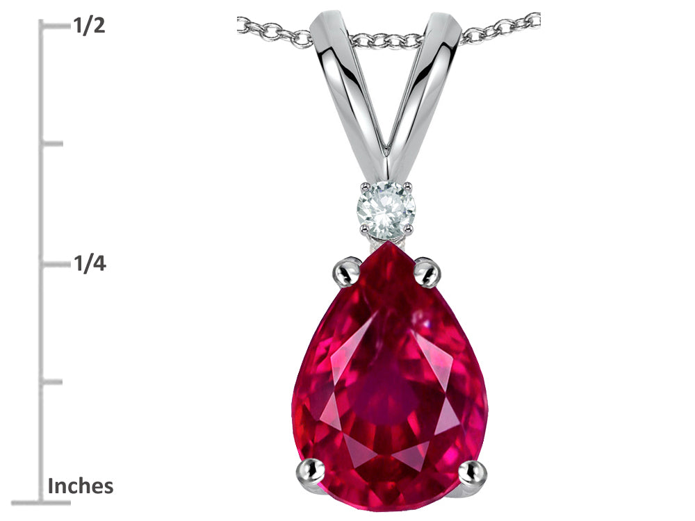 Star K Pear Shape 8x6 mm Created Ruby Rabbit Ear Pendant Necklace
