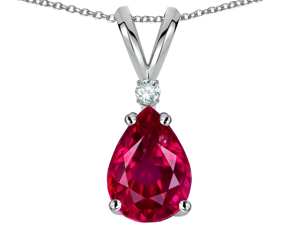 Star K Pear Shape 8x6 mm Created Ruby Rabbit Ear Pendant Necklace
