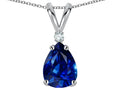 Star K Classic Pear Shape 8x6mm Created Sapphire Rabbit Ear Pendant Necklace