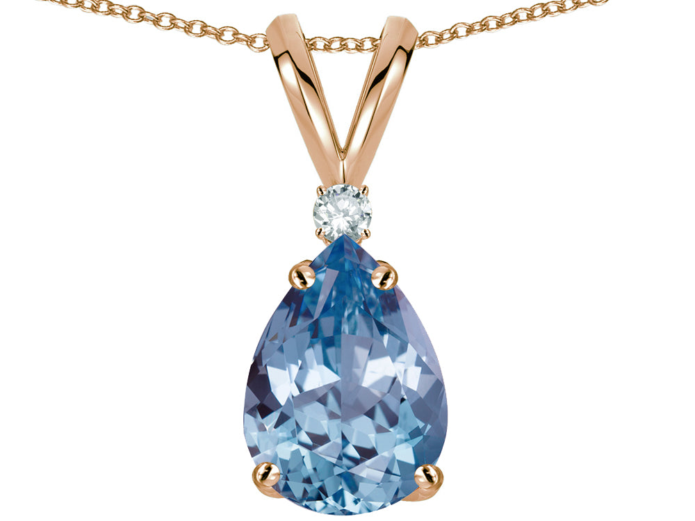 Star K Pear Shape 8x6 mm Simulated Aquamarine Rabbit Ear Pendant Necklace