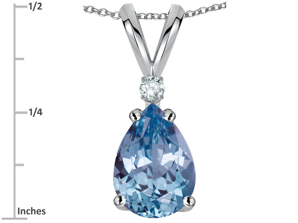 Star K Pear Shape 8x6 mm Simulated Aquamarine Rabbit Ear Pendant Necklace