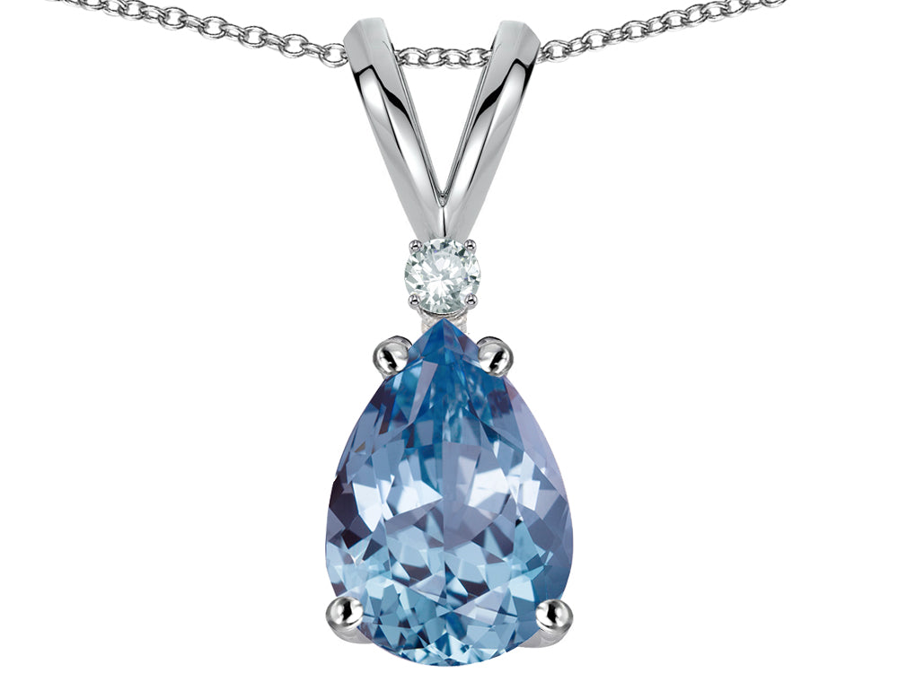 Star K Pear Shape 8x6 mm Simulated Aquamarine Rabbit Ear Pendant Necklace