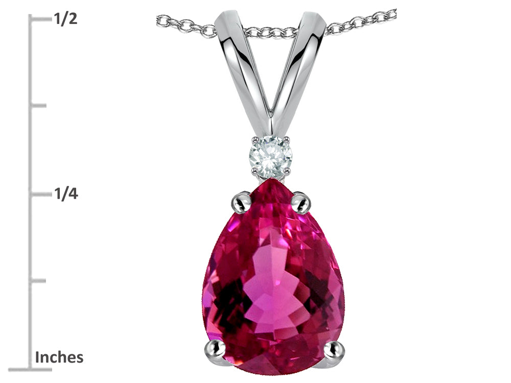 Star K Pear Shape 8x6 mm Simulated Pink Tourmaline Rabbit Ear Pendant Necklace