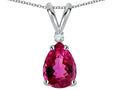Star K Pear Shape 8x6 mm Simulated Pink Tourmaline Rabbit Ear Pendant Necklace