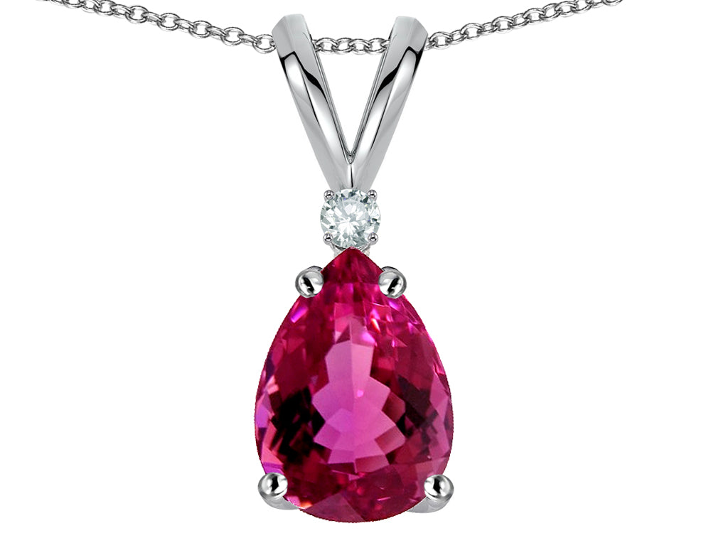 Star K Pear Shape 8x6 mm Simulated Pink Tourmaline Rabbit Ear Pendant Necklace