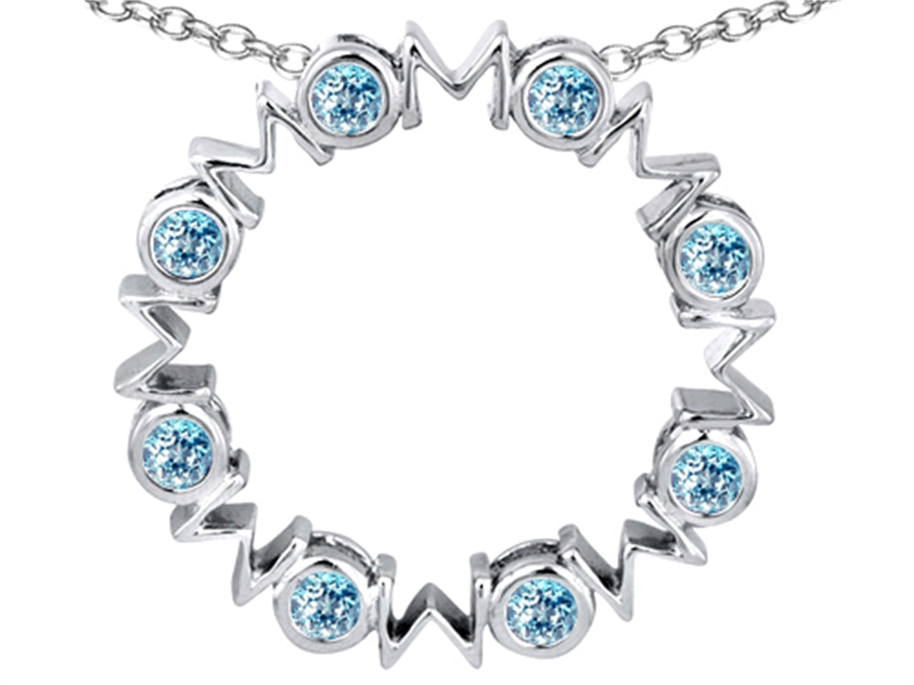 Star K Large MOM Circle Mother's Pendant Necklace with Round Simulated Aquamarine