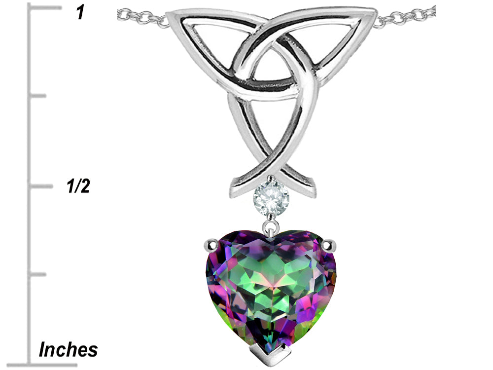 Star K Love Knot Pendant Necklace with 8mm Heart Shape Rainbow Mystic Quartz