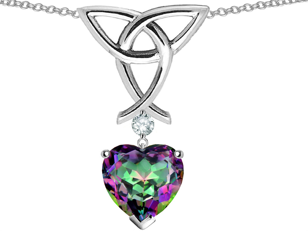 Star K Love Knot Pendant Necklace with 8mm Heart Shape Rainbow Mystic Quartz