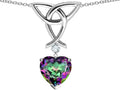 Star K Love Knot Pendant Necklace with 8mm Heart Shape Rainbow Mystic Quartz