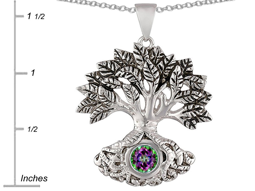 Star K Tree Of Life Good Luck Pendant Necklace With 7mm Round Rainbow Mystic Quartz