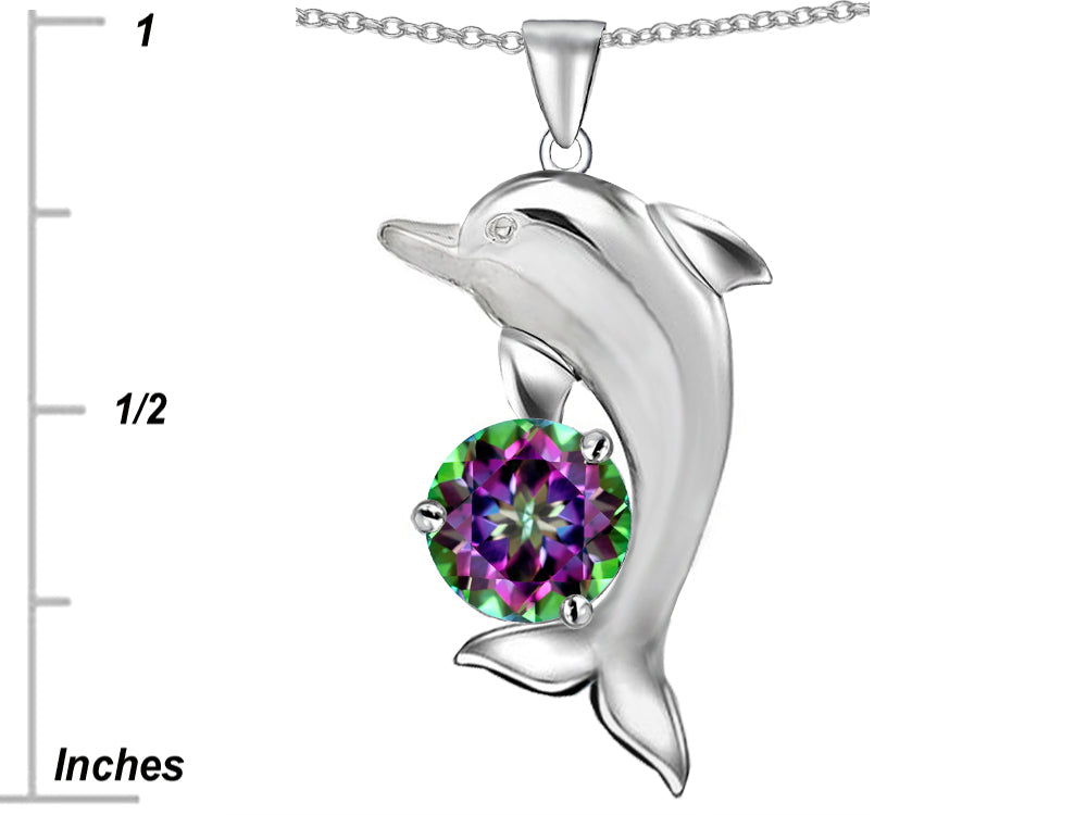 Star K Round 7mm Mystic Quartz Good Luck Dolphin Pendant Necklace