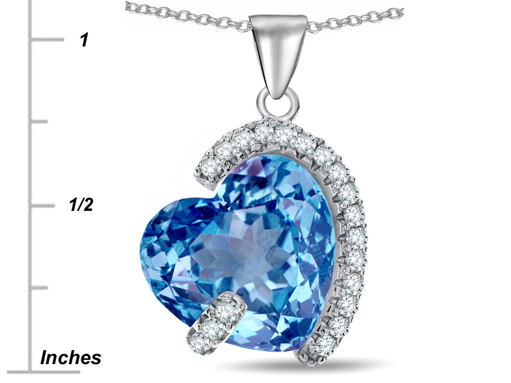 Star K Heart Shape 15mm Simulated Aquamarine Embraced By Love Heart Pendant Necklace