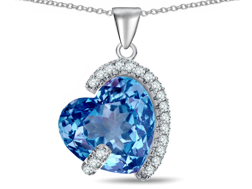 Star K Heart Shape 15mm Simulated Aquamarine Embraced By Love Heart Pendant Necklace