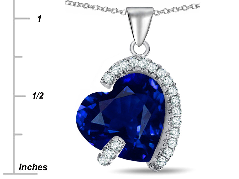 Star K Heart Shape 15mm Simulated Sapphire Embraced By Love Heart Pendant Necklace