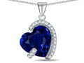 Star K Heart Shape 15mm Simulated Sapphire Embraced By Love Heart Pendant Necklace
