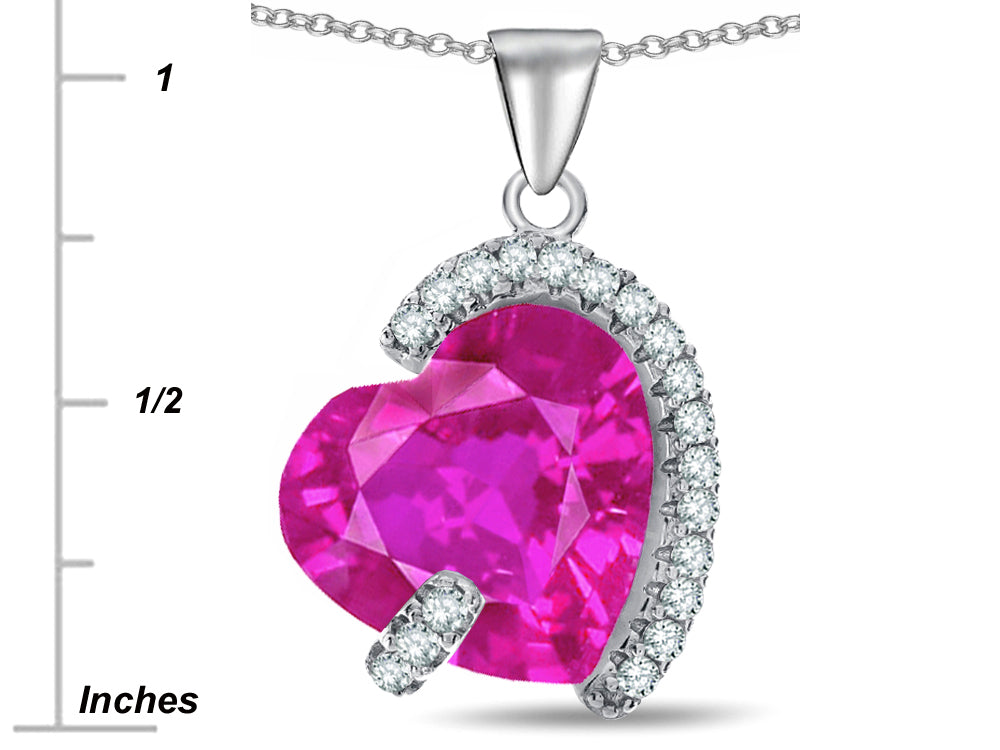 Star K Heart Shape 15mm Created Pink Sapphire Embraced By Love Heart Pendant Necklace