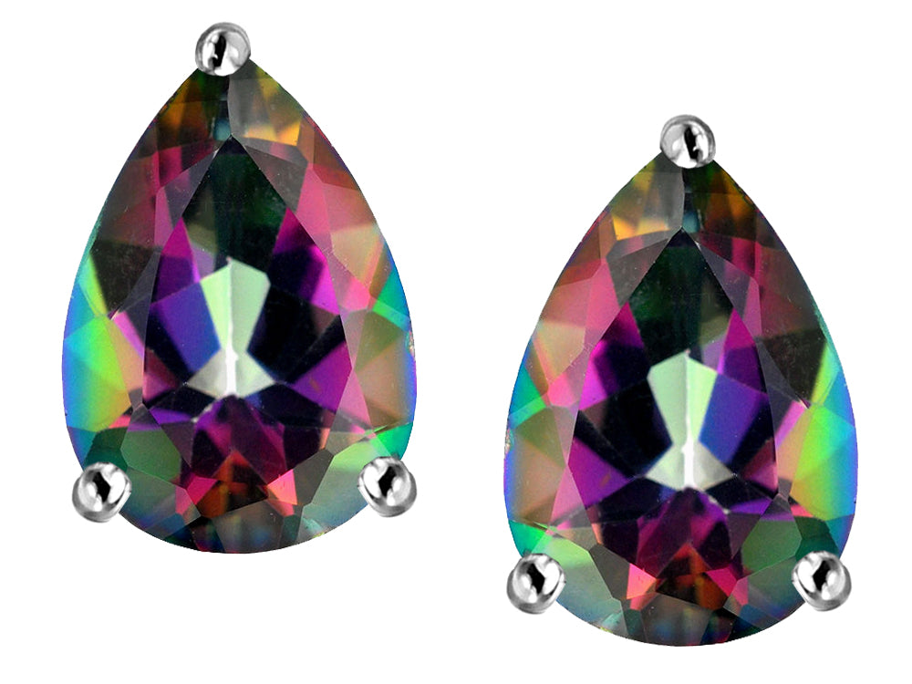 Star K™ Pear Shape 9x7mm Rainbow Mystic Quartz Earrings Studs