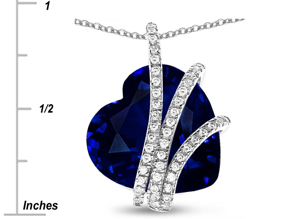 Star K Heart Shape 15mm Simulated SapphireFloating Heart Pendant Necklace
