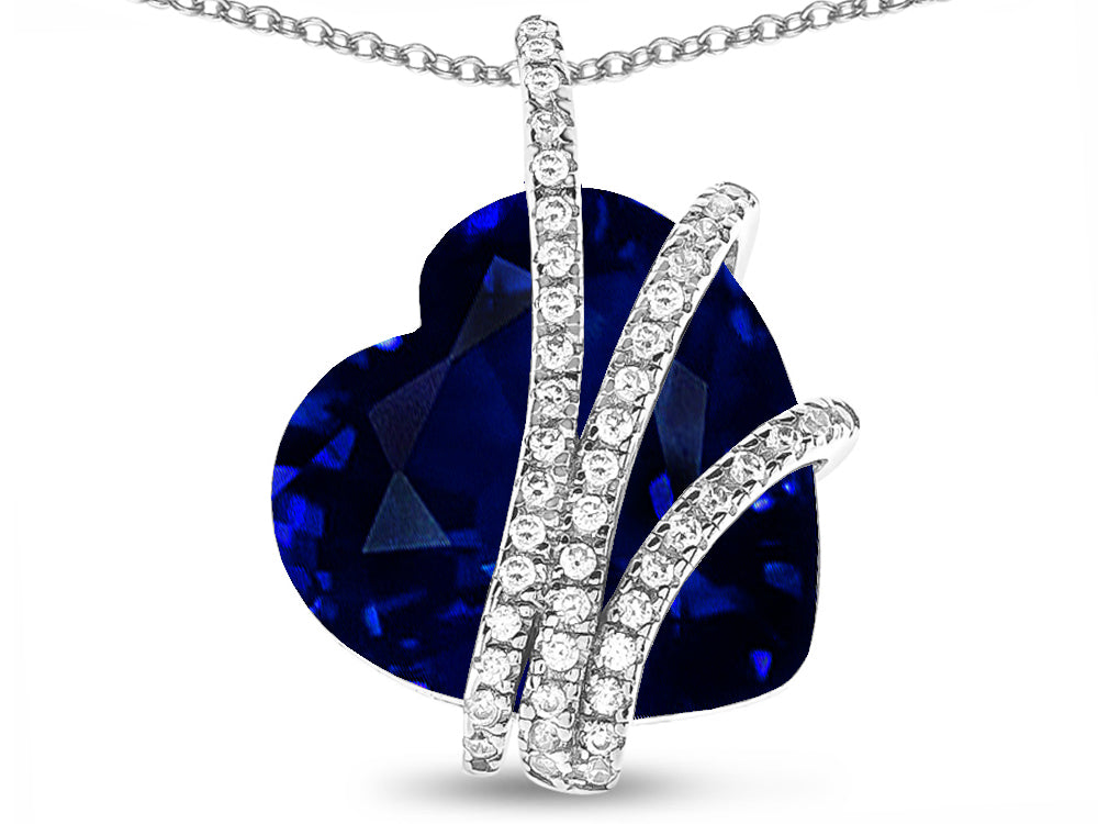 Star K Heart Shape 15mm Simulated SapphireFloating Heart Pendant Necklace