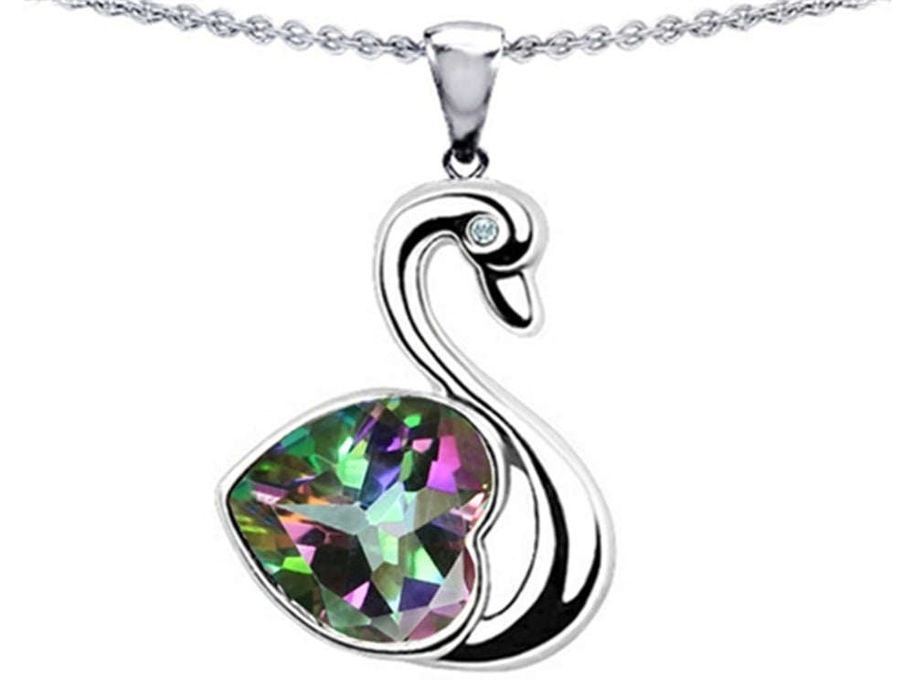 Star K 1 inch Love Swan Pendant Necklace With Heart Shape Mystic Quartz