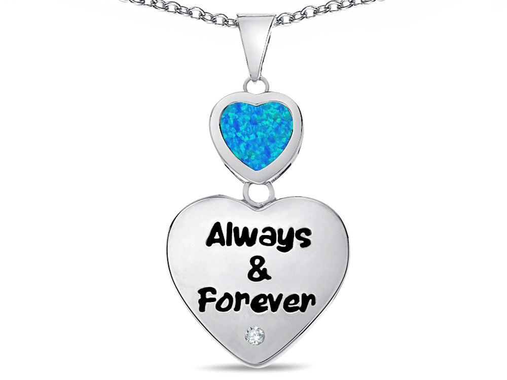 Star K  Always And Forever  Simulated Blue Opal 8mm Heart Pendant Necklace