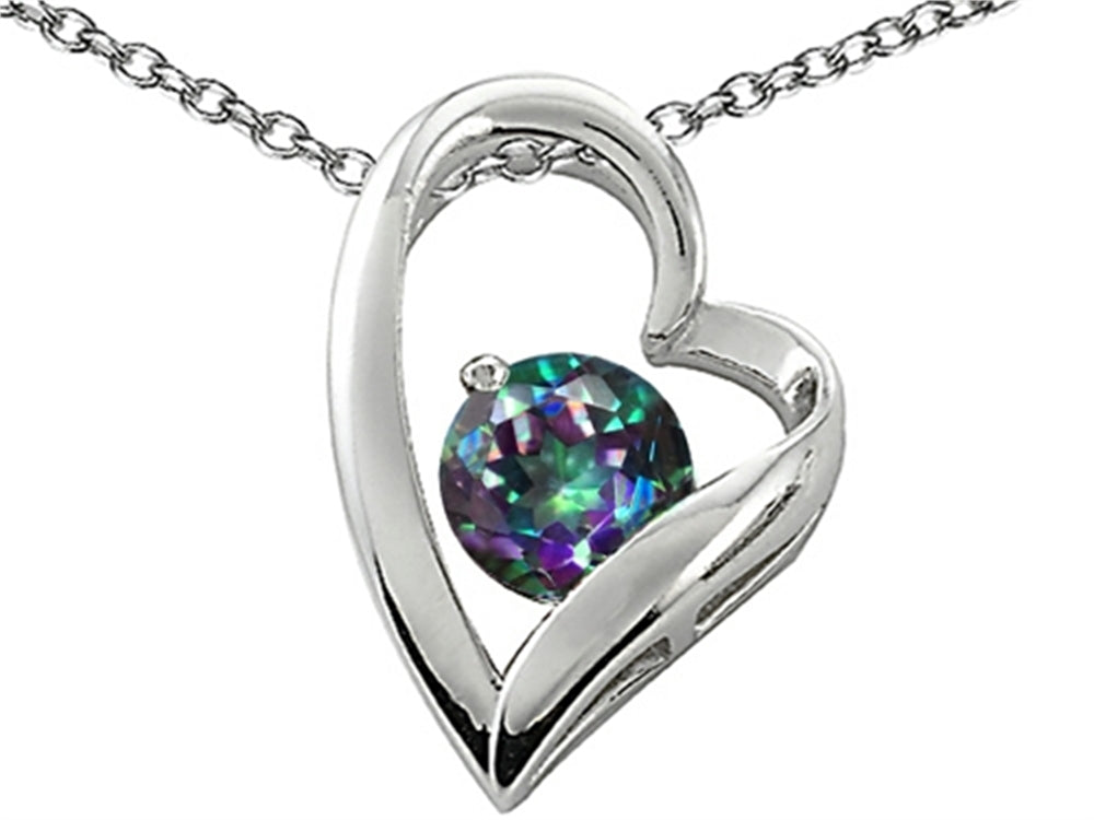 Star K 7mm Round Mystic Rainbow Quartz Heart Pendant Necklace
