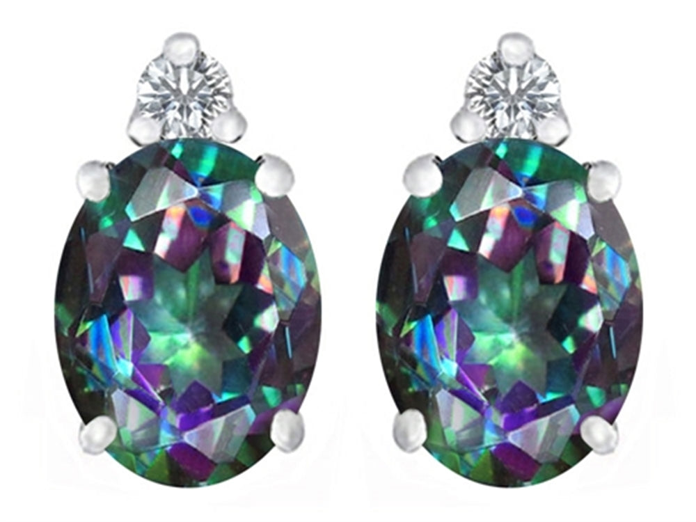 Star K 8x6mm Oval Rainbow Mystic Quartz Earrings Studs