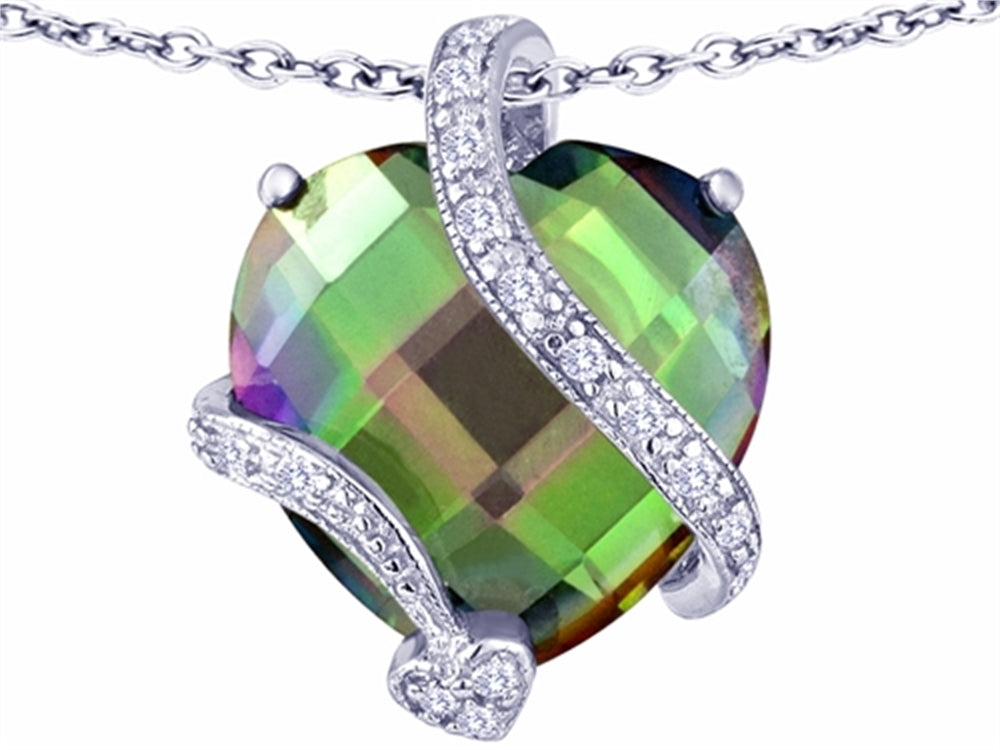 Star K Large 15mm Heart Shape Rainbow Mystic Quartz Love Pendant Necklace