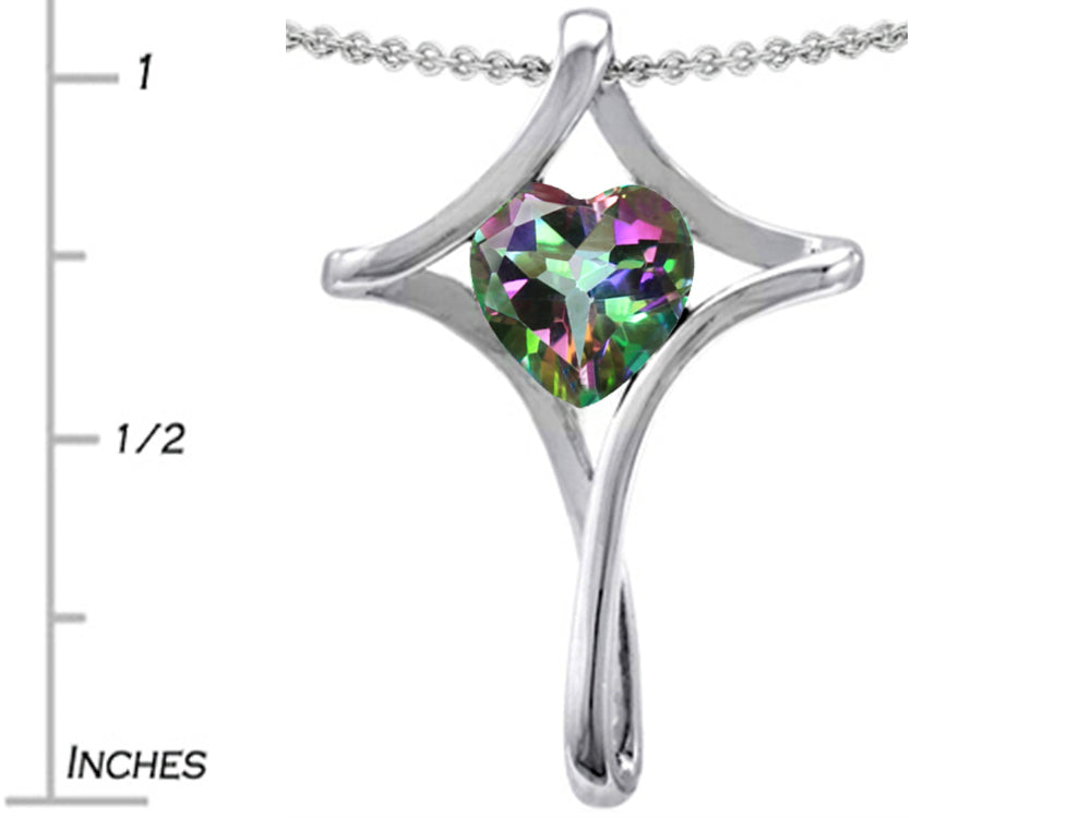 Star K Large Christian Cross Of Love Pendant Necklace With 8mm Heart Rainbow Mystic Quartz