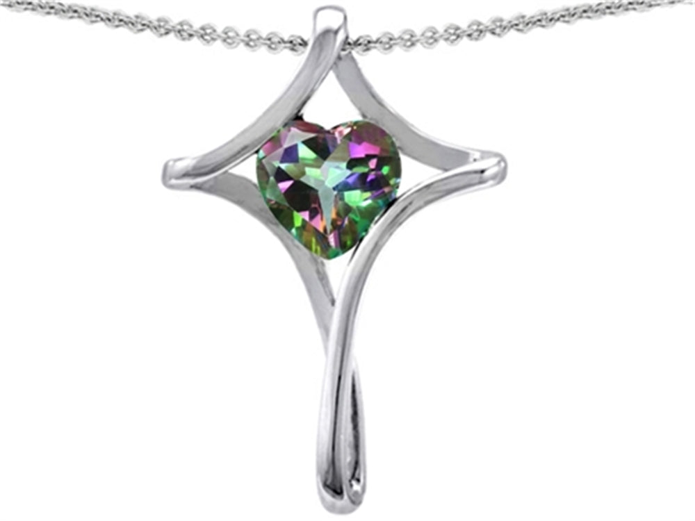 Star K Large Christian Cross Of Love Pendant Necklace With 8mm Heart Rainbow Mystic Quartz