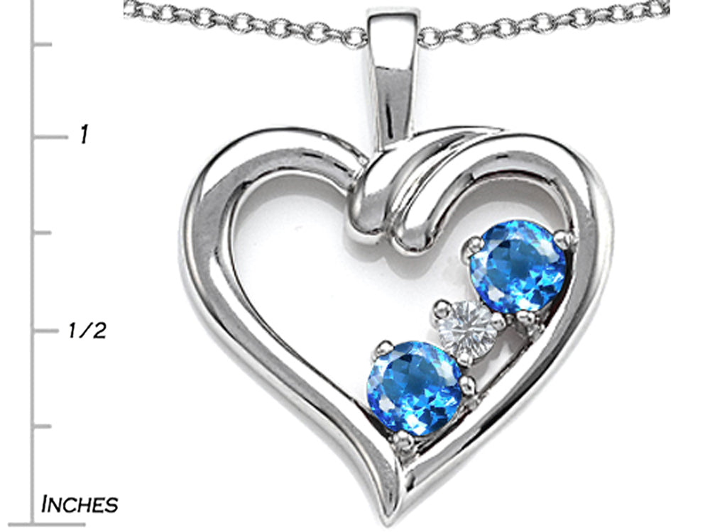 Star K Open Heart 3 Stone Pendant Necklace with Simulated Blue Topaz