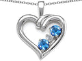 Star K Open Heart 3 Stone Pendant Necklace with Simulated Blue Topaz