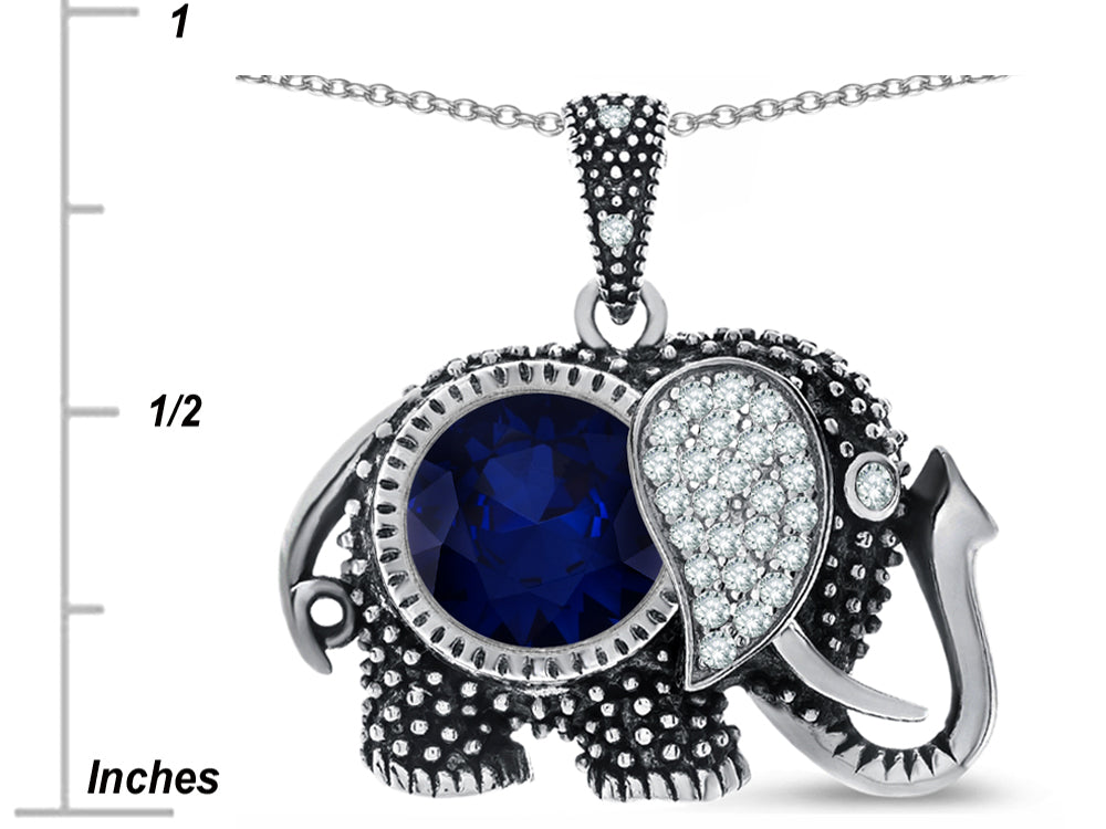 Star K Round 10mm Simulated Sapphire Good Luck Elephant Pendant Necklace