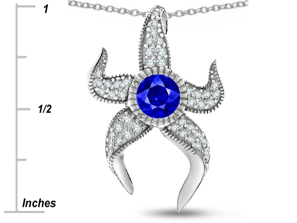 Star K Round 6mm Created Sapphire Star Fish Pendant Necklace