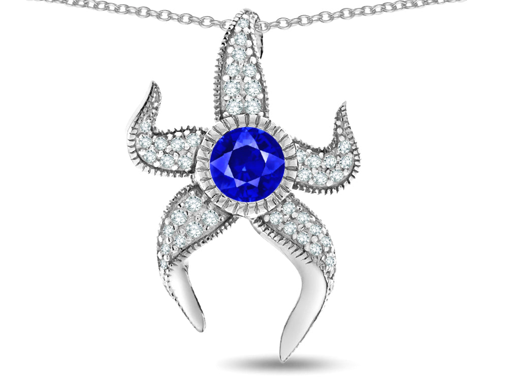 Star K Round 6mm Created Sapphire Star Fish Pendant Necklace
