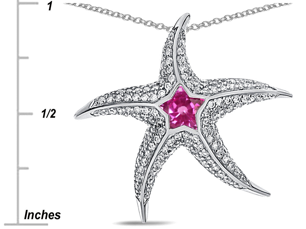 Star K Sterling Silver Created Pink SapphireStar Fish Pendant Necklace