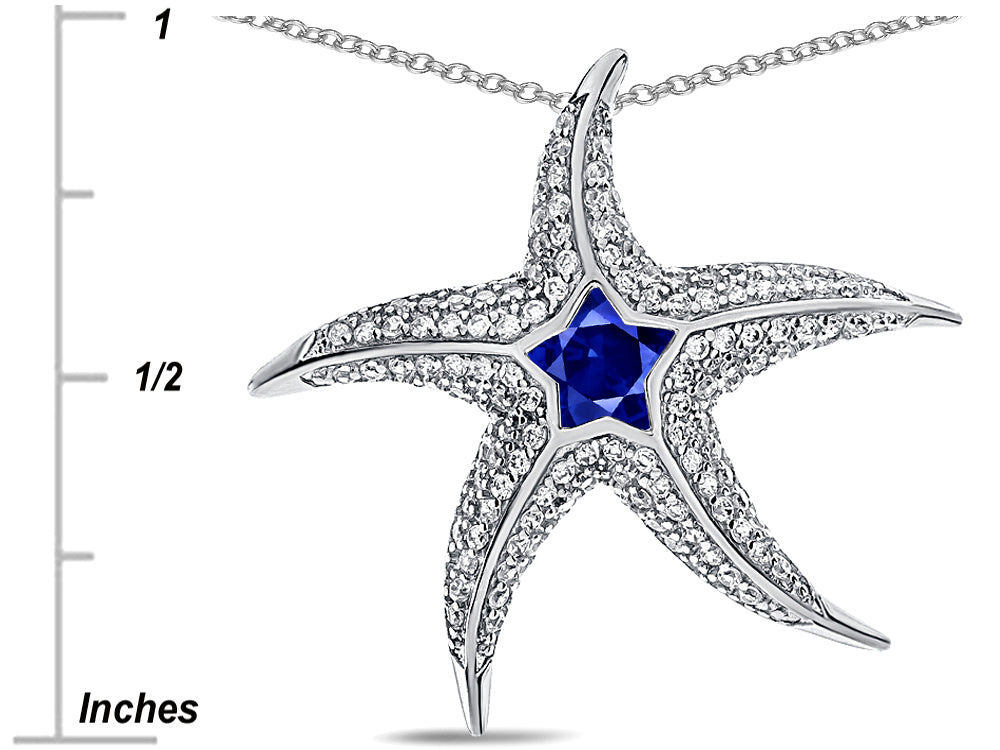 Star K Sterling Silver Created Sapphire Star Fish Pendant Necklace