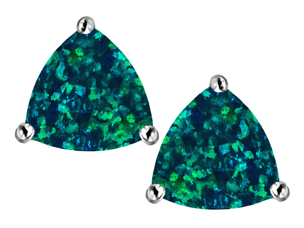 Star K Trillion 7mm Simulated Dark Blue Opal Earrings Studs