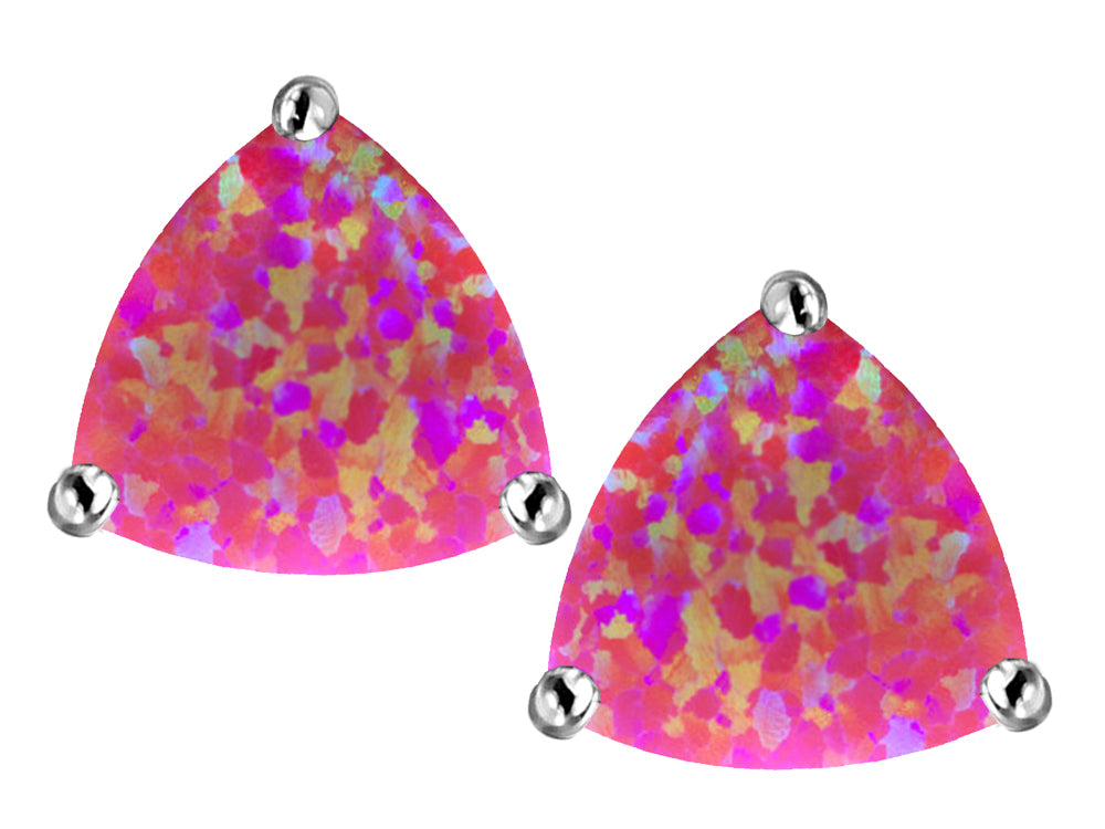 Star K Trillion 7mm Simulated Dark Pink Opal Earrings Studs