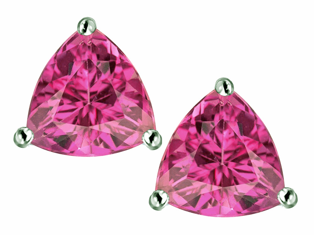Star K Trillion 7mm Simulated Pink Tourmaline Earrings Studs