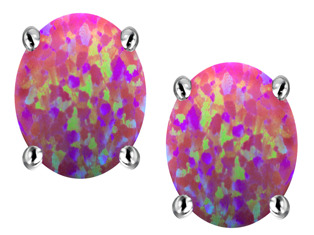 Star K Oval 8x6mm Simulated Dark Pink Opal Earrings Studs